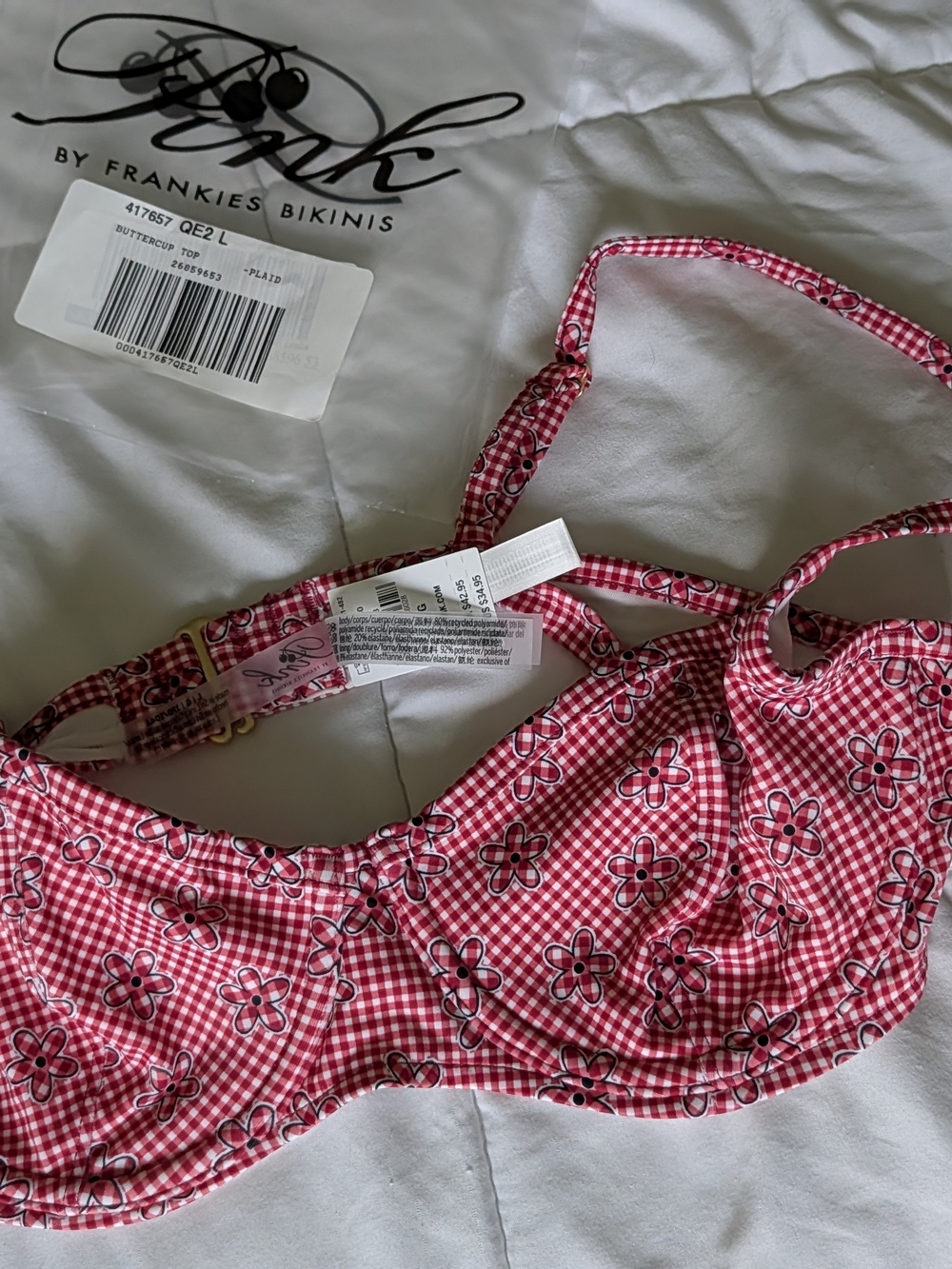 Victoria's Secret PINK Brand -red Gingham Underwire Bikini Top Large